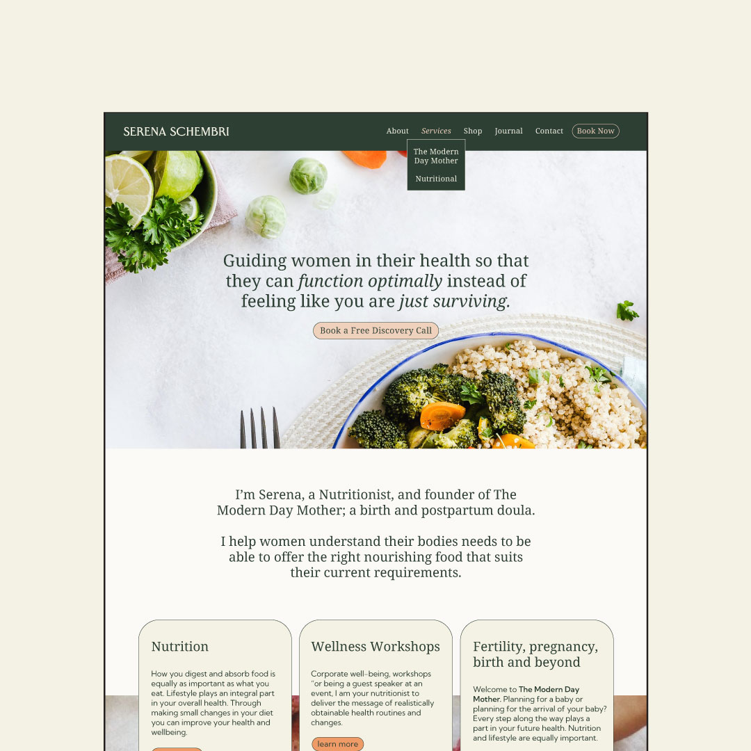 nutritionist website mockup